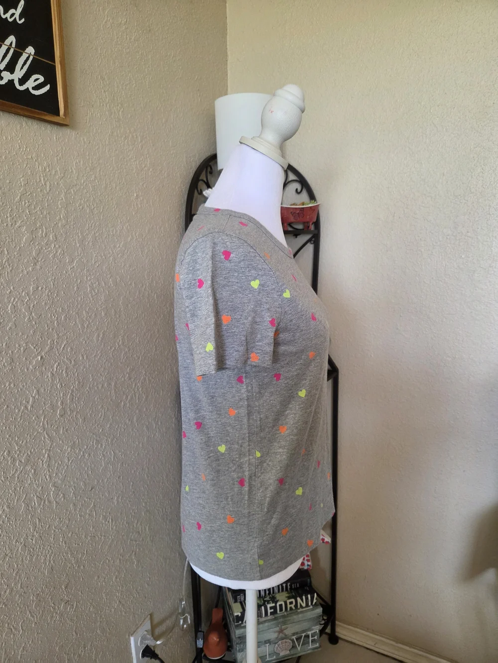 J. Crew Heather Gray Tee with Neon Heart Print